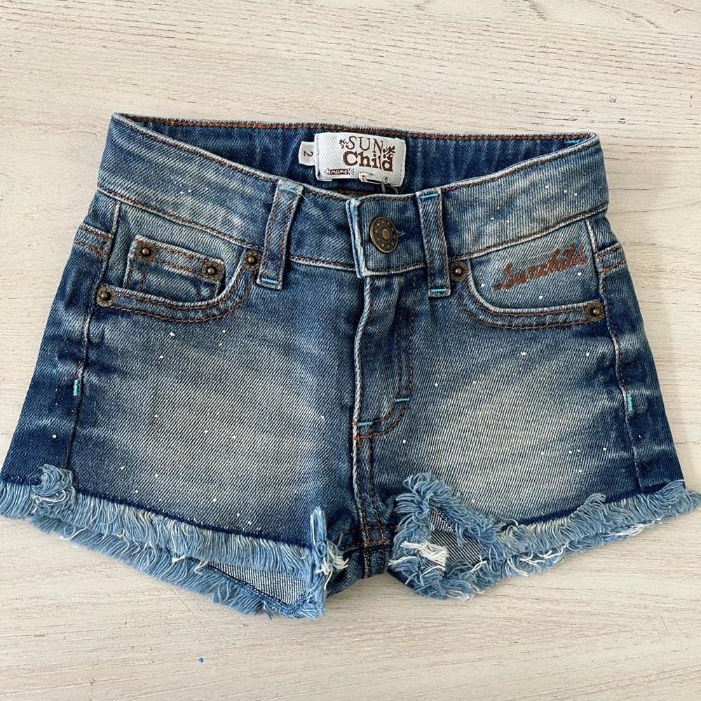 Sunchild Blue Jean Shorts with Distressed Frayed Hem